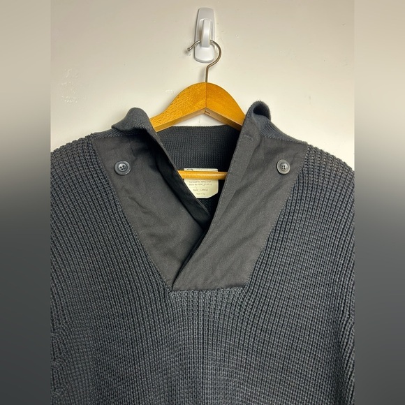 VTG Rothco Sweater Mechanic Men Black L Knit Elbow patch Longline Old Money Army - Picture 5 of 16